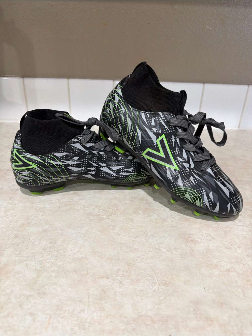 Kids Cleat Sneakers - Black with Neon Green Accents